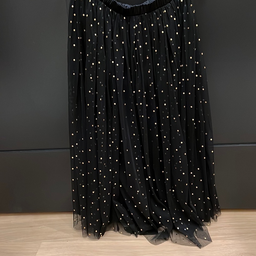 Black and Gold Tulle Midi Skirt